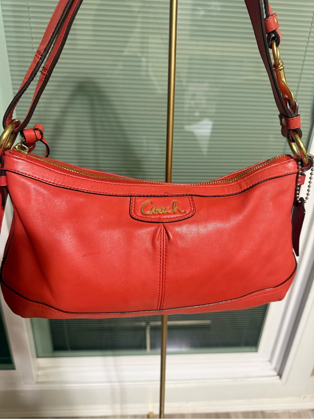 Coach Orange Leather Shoulder Bag with Gold-Tone Hardware